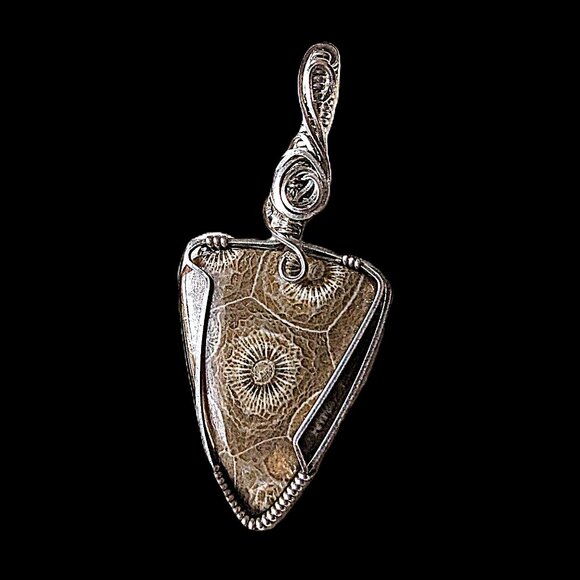 Handcrafted Fossil Stone Wire Wrapped Pendant - Picture 2 of 3